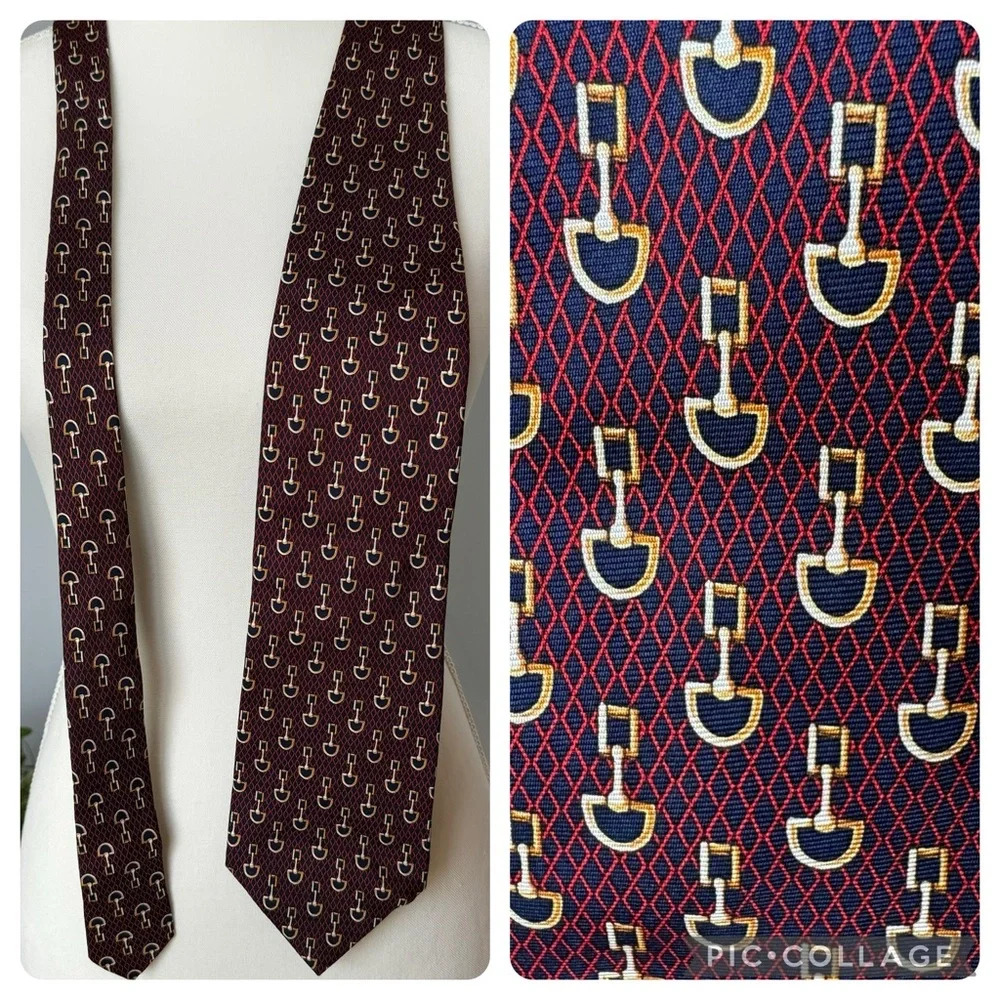 Botticelli Men’s Silk Tie Navy Red Gold Horse Stirrup Design‎